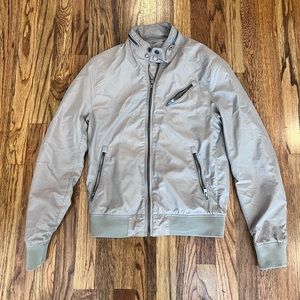 H&M Men’s Nylon Bomber Jacket Pockets Zipper Tan Grey Size XS